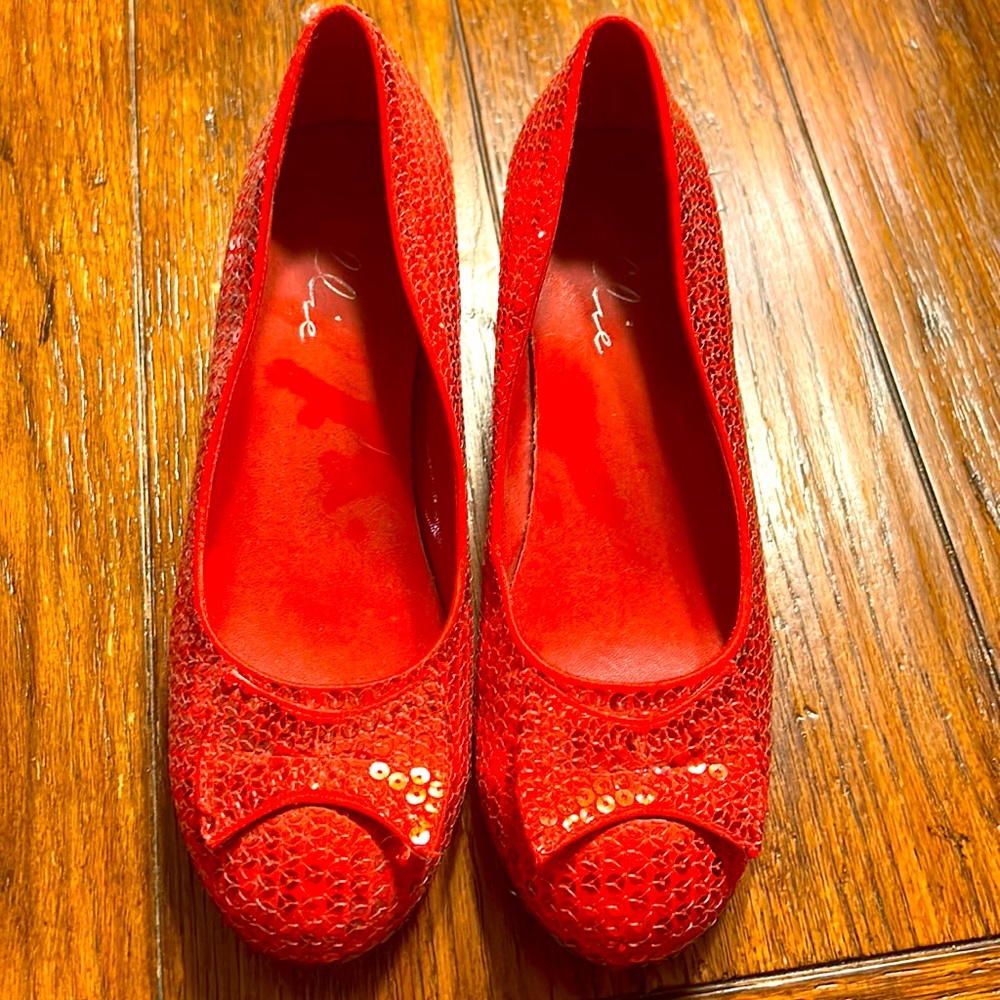 Ruby red chunky heels